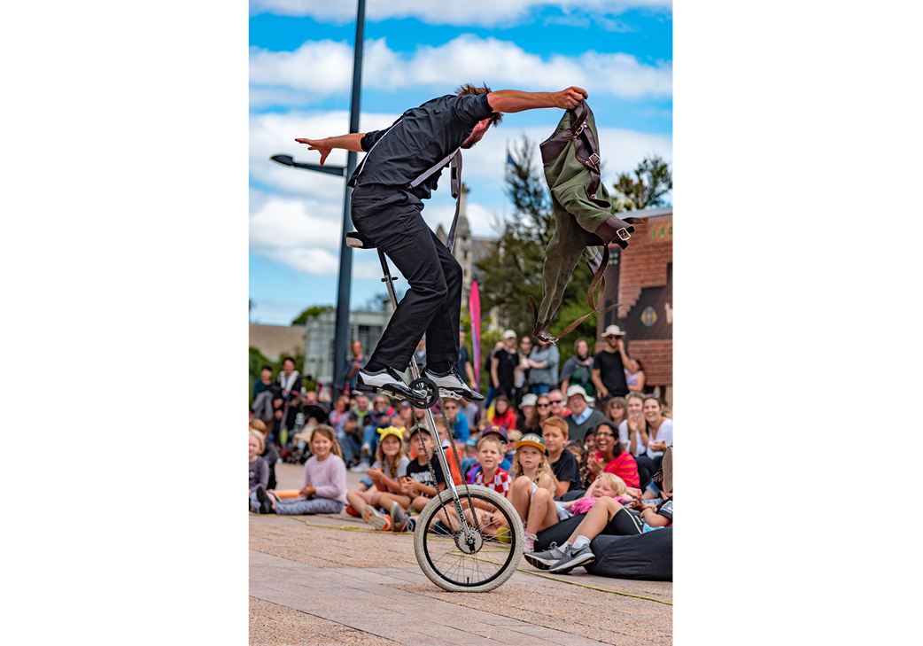 The Josh Grimaldi Show: An escape from a straight jacket jacket while riding a 2-meter-tall unicycle?! gallery image